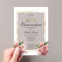 Quinceañera Rosa Rosa Dourada Coroa