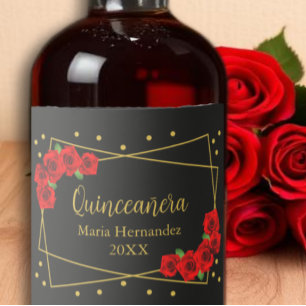 Quinceañera rosa vermelha Preta e Dourada