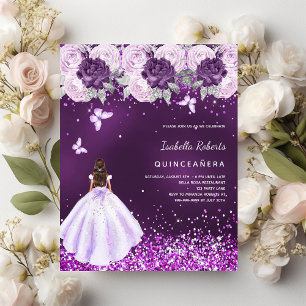 Quinceanera roxo vestido cor-de-rosa convite