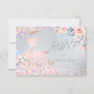 Quinceanera RSVP Blush Pin Glitter Convite