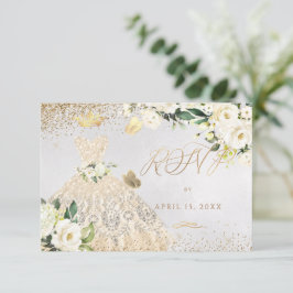 Quinceanera RSVP Dourado Convite Glitter Gown