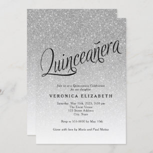 Quinceanera Silver Glitter Convite de Aniversário
