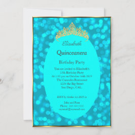 Quinceanera Teal Dourado Convite de aniversário