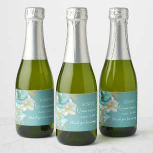 Quinceanera Teal Dourado Mini Vinho Espumante L