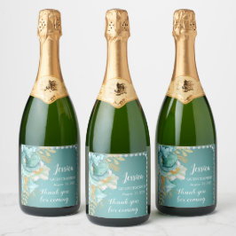 Quinceanera Teal Dourado Rótulo de Vinho Espumante