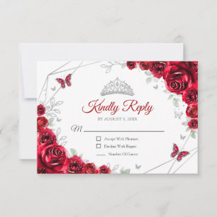 Quinceanera Vermelho Prata Floral Resposta