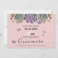 Quincenara Rosa Cactus Salve o Convite de Data