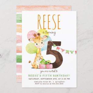 Quinta Convite de aniversário Giraffe