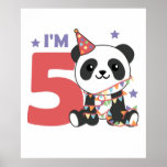 Quinto Aniversário Panda Para Crianças Com Poster<br><div class="desc">Um panda de quinto aniversário para a festa de aniversário. Os pandas são animais bonitos e o animal favorito de muitos rapazes e raparigas. Seja menino ou menina para o aniversário de um animal para velhos de cinco anos.</div>