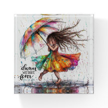 Quirky Girl Rain Dream Paperweight