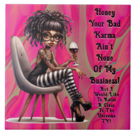 Quirky Lady Tattoo & Wine Bad Karma Azulejo