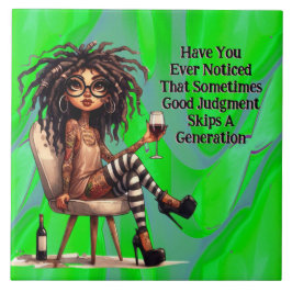 Quirky Lady Tattoo & Wine Julgamento Azulejo cerâm