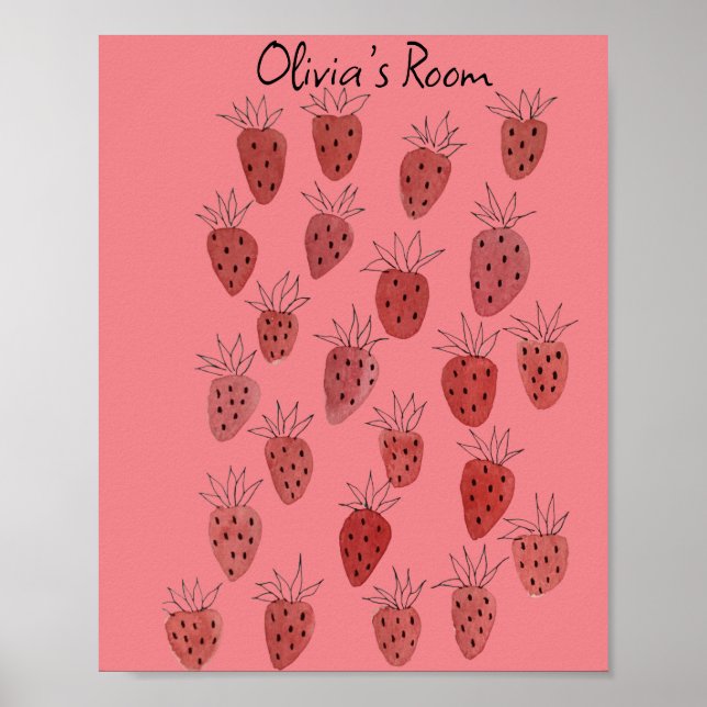 Quirky Strawberry Pattern Poster (Frente)