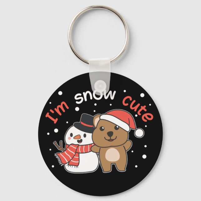 Quokka Eu sou Snow Cute Snowman Snow Pun Chaveiro (Frente)