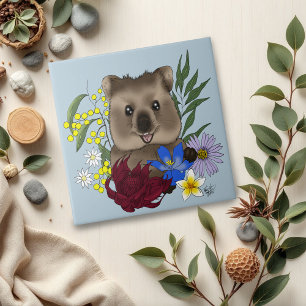 Quokka Feliz Austrália Floral Azul