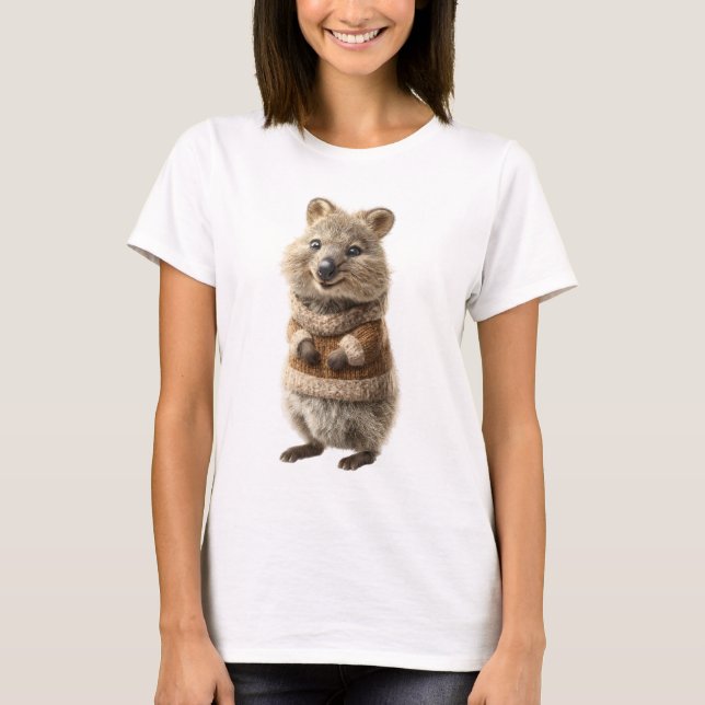 Quokka Sorridente Adorável em Suéter de Tricô Marr (Frente)