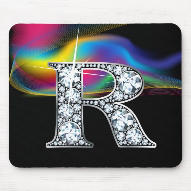 "R" Diamond Bling com Rainbow Swirl Mousepad (Frente)