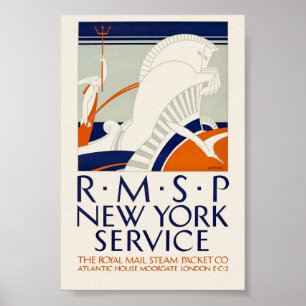 R.M.S.P. New York Service Poster vintage 1921