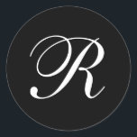 R Monograma - Adesivos Pretos e Brancos<br><div class="desc">Estes adesivos apresentam um elegante monograma cursivo de R. Excelente para favores de casamento,  selos de envelope,  etc.</div>