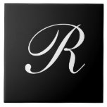 R Monograma Branco inicial em preto<br><div class="desc">Letra branca clássica monograma em fundo preto,  R.</div>
