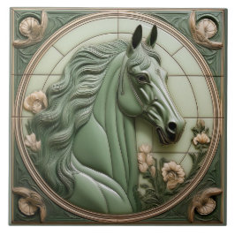 R Sage green faux relief Art Nouveau Horse Head