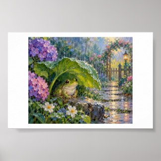 Rã de Jardim Chuvoso sob Folha Poster 6x4