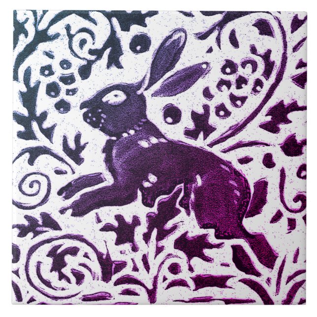 Rabbit Batik Moderno Púrpura Azul Floresta Floral (Frente)