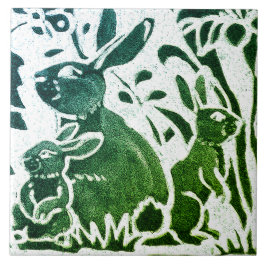 Rabbit Batik Moderno Verde Azul Arte Floral