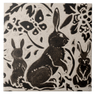Rabbit Batik Stoneware Woodland Animal Tan Cinza