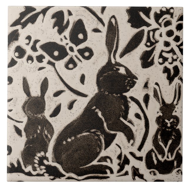 Rabbit Batik Stoneware Woodland Animal Tan Cinza (Frente)