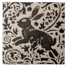 Rabbit Batik Stoneware Woodland Animal Tan Cinza