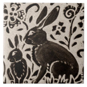 Rabbit Batik Woodland Animal Tan Cinza Castanha Fl