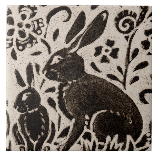 Rabbit Batik Woodland Animal Tan Cinza Castanha Fl (Frente)