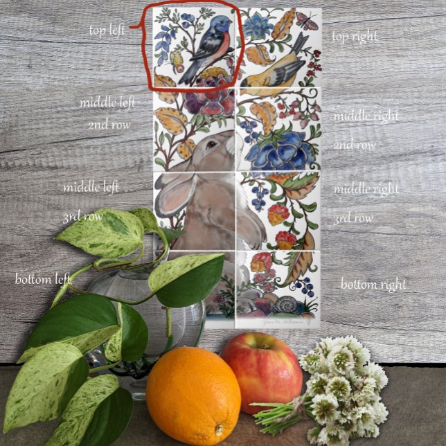 Rabbit Jacobean Azulejo Floral Mural 8pc L Linha 1 (Criador carregado)