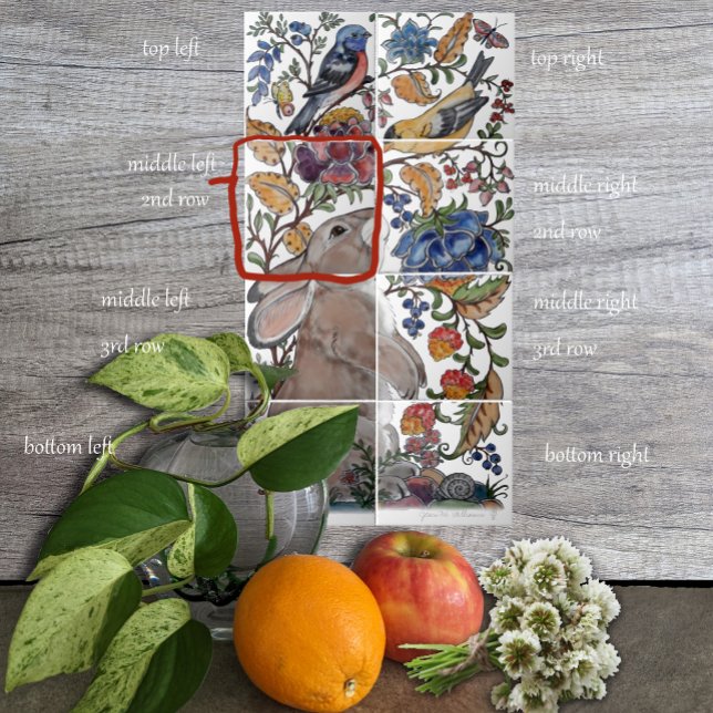 Rabbit Jacobean Azulejo Floral Mural 8pc L Linha 2 (Criador carregado)