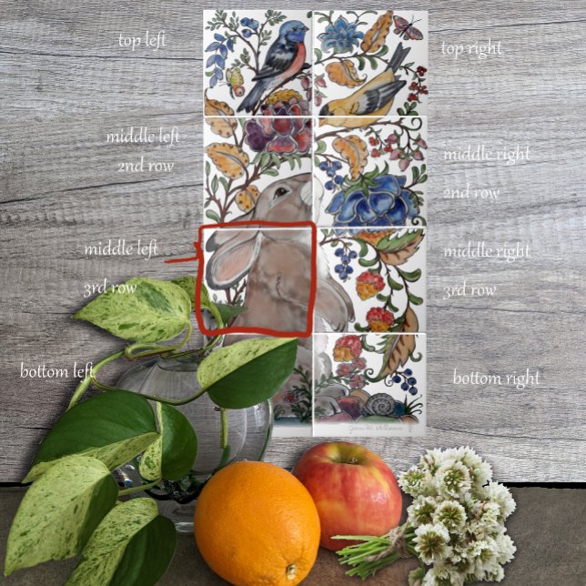 Rabbit Jacobean Azulejo Floral Mural 8pc L Linha 3 (Criador carregado)