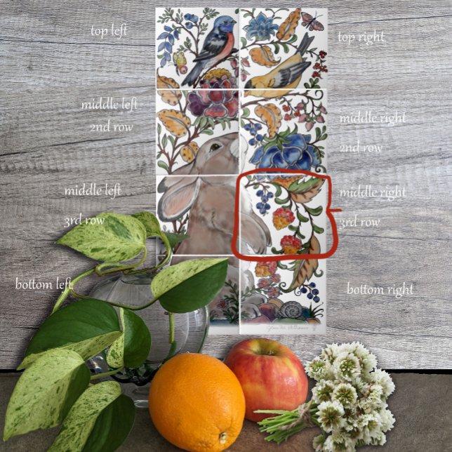 Rabbit Jacobean Azulejo Floral Mural 8pc R Linha3 (Criador carregado)