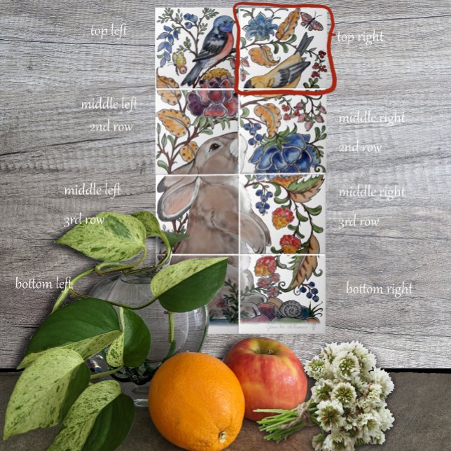 Rabbit Jacobean Azulejo Floral Mural 8pc R Linha 1 (Criador carregado)