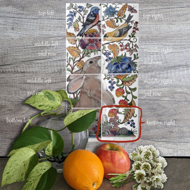 Rabbit Jacobean Azulejo Floral Mural 8pc R Linha 4 (Criador carregado)
