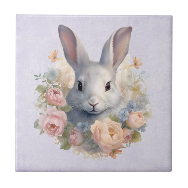 Rabbit Surrounded by Pastel Flowers Cute (Frente)