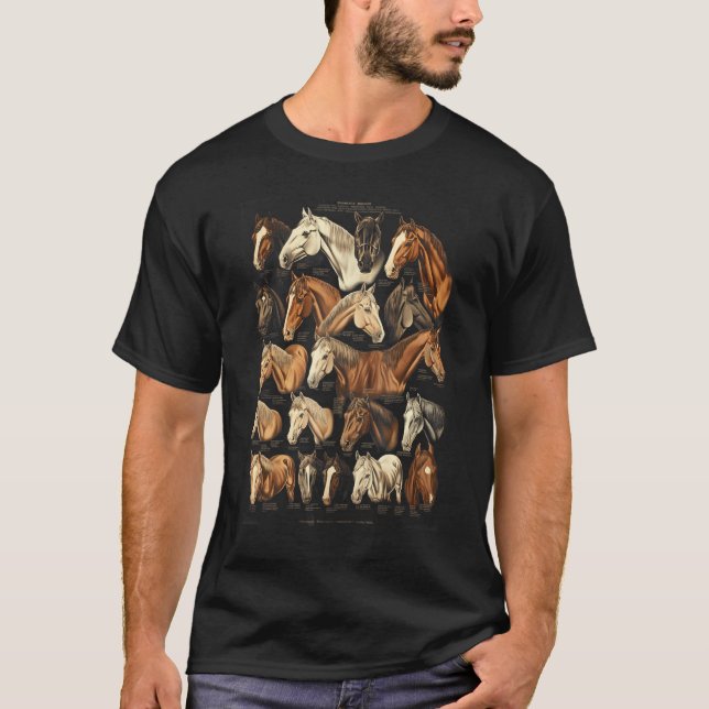 Raças de Cavalos Equestre Cavalgada Camiseta Prese (Frente)