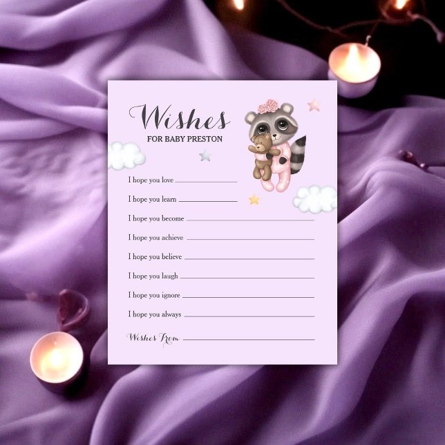 Raccoon Animal Girl Chá de fraldas Deseja Bebê (Raccoon Animal Girl Baby Shower Wishes For Baby)