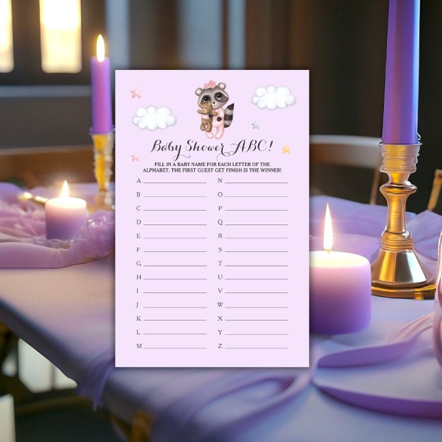 Raccoon Animal Girl - Jogo de Chá de fraldas ABC (Gentle Raccoon Animal Girl Baby Shower Game ABC)