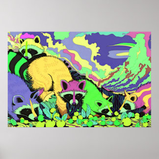 Raccoon Berries Surreal Wall Art Poster