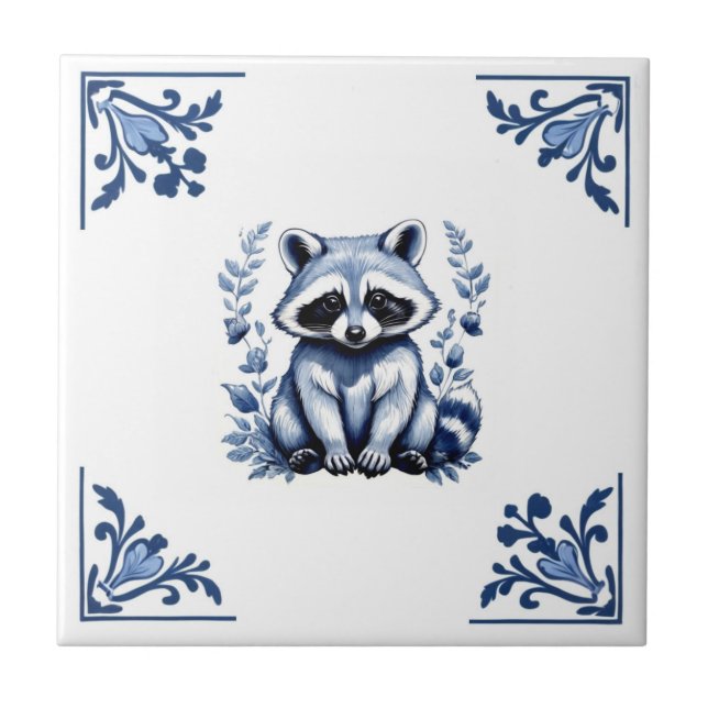 Raccoon Delft Blue Corners Woodland Animais (Frente)