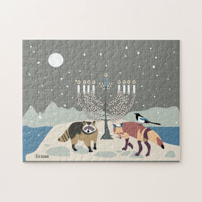 Raccoon.Fox.Magpie Hanukkah 11x14 Quebra-cabeça (Horizontal)
