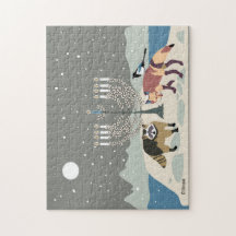 Raccoon.Fox.Magpie Hanukkah 11x14 Quebra-cabeça