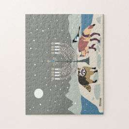 Raccoon.Fox.Magpie Hanukkah 11x14 Quebra-cabeça