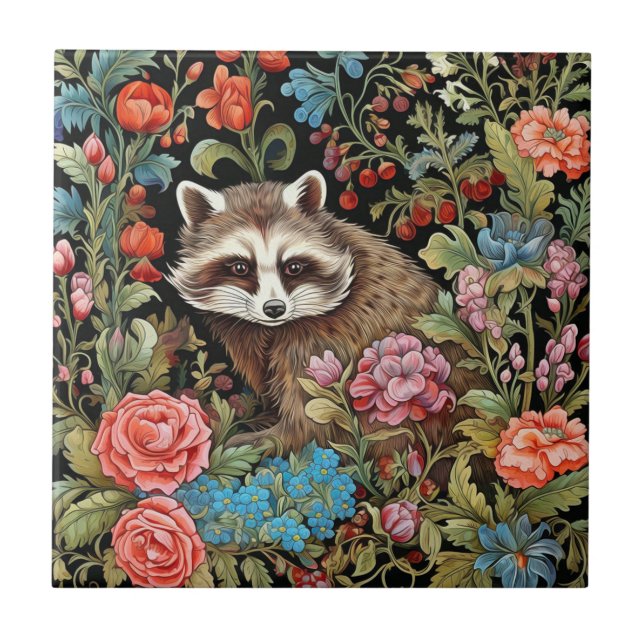 Raccoon no jardim inspirado por William Morris (Frente)
