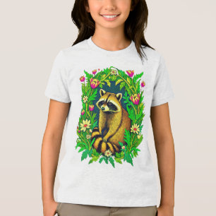Raccoon no Meio do Jardim de Flor Selvagem